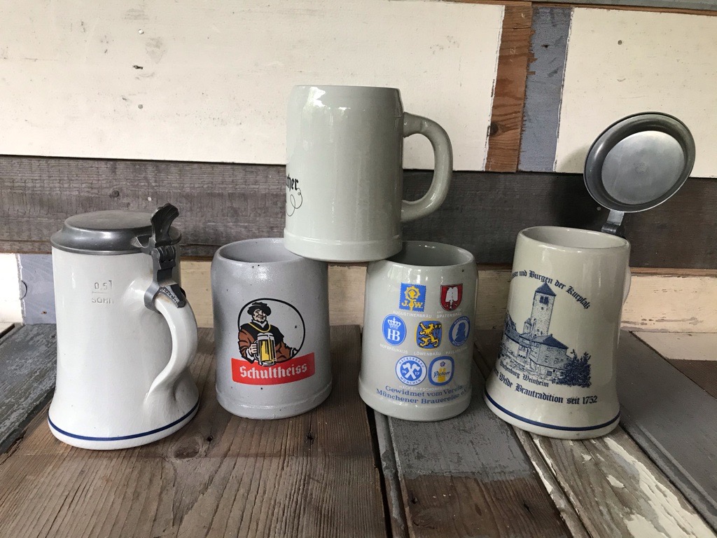 collection vintage beer mugs from stoneware