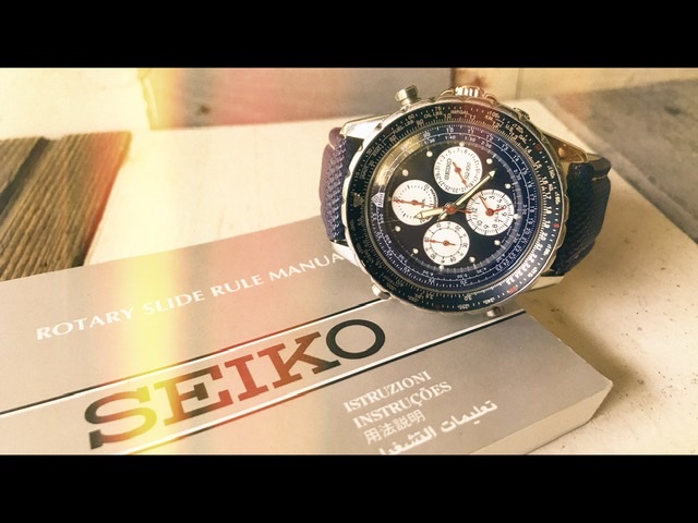 Seiko 7t34-6B00 Flightmaster SQ100 alarm chronograph blue steel 1990 Japan  - Vintage Man Stuff
